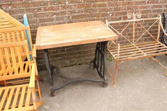 Small pine  table on metal base